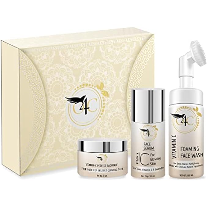 C4 VITAMIN C SKIN CARE FACIAL KIT CONSISTS OF VITAMIN C FACE WASH, VITAMIN C SERUM & DETAN FACE PACK FOR GLOWING SKIN-150 ML, 50 ML, 50 GM EACH - Image 1